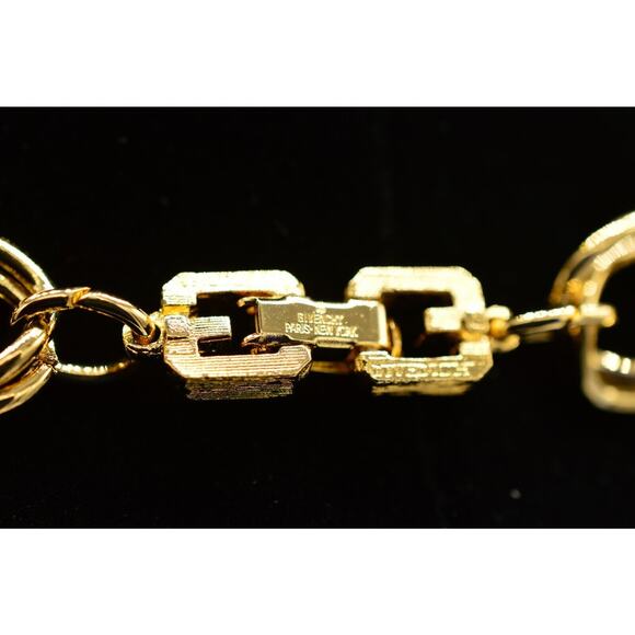 Givenchy Vintage Crystal Chain Necklace Chunky Gold Double Linked Blue 1980s 9J - Picture 12 of 12